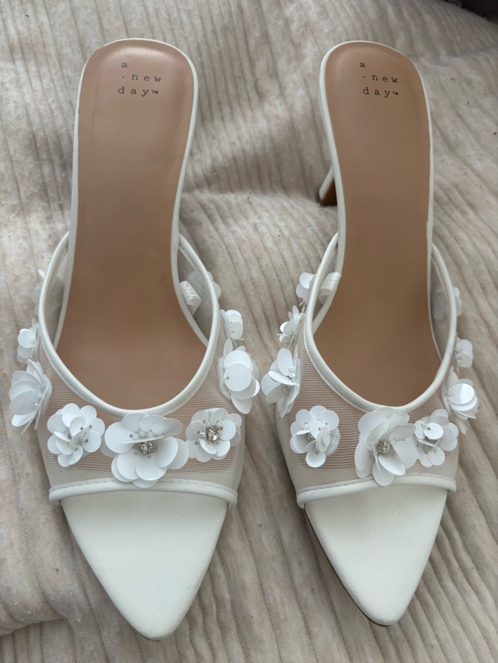 White Floral Mesh Mules size 11 - bridal shoes